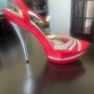Italina Red and Silver Rhinestone Heels